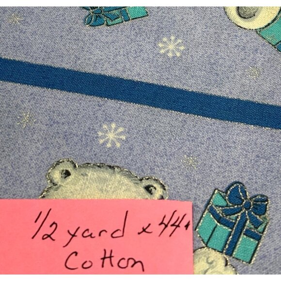 Polar Bear Cotton Fabric Cranton Holiday Print 1/2 yard x 44" Blue Snowflakes - Picture 3 of 11